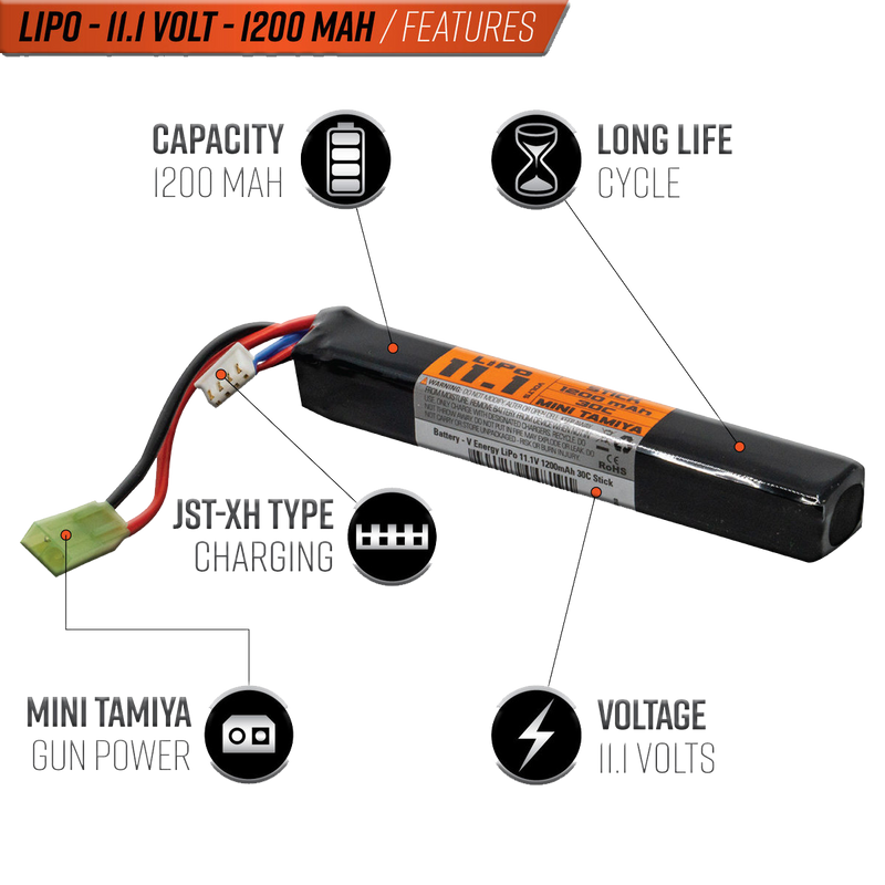 Valken 11.1V LiPo 1200mAh 15C Stick Battery (Mini Tamiya)