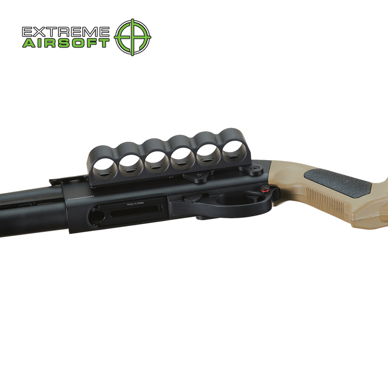 Golden Eagle Airsoft M870 MP M-LOK Style 3/6-Shot Pump Action Gas Shotgun - Tan with Shell Holder